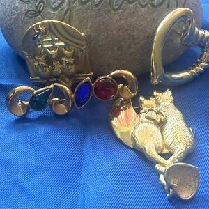 All (4) Gold Tone Cat & Jewel Brooch Set with Multicolor Stones